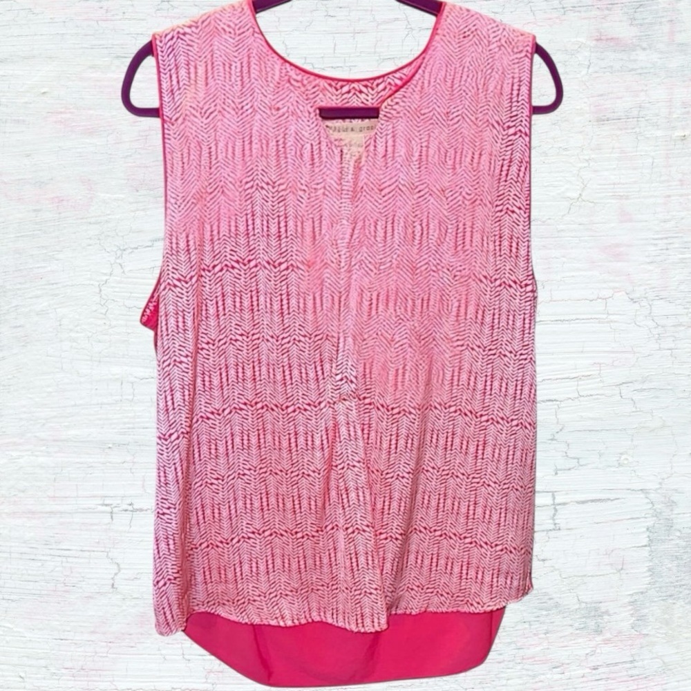 🌺HANNA & GRACIE PINK WHITE SLEEVELESS BLOUSE